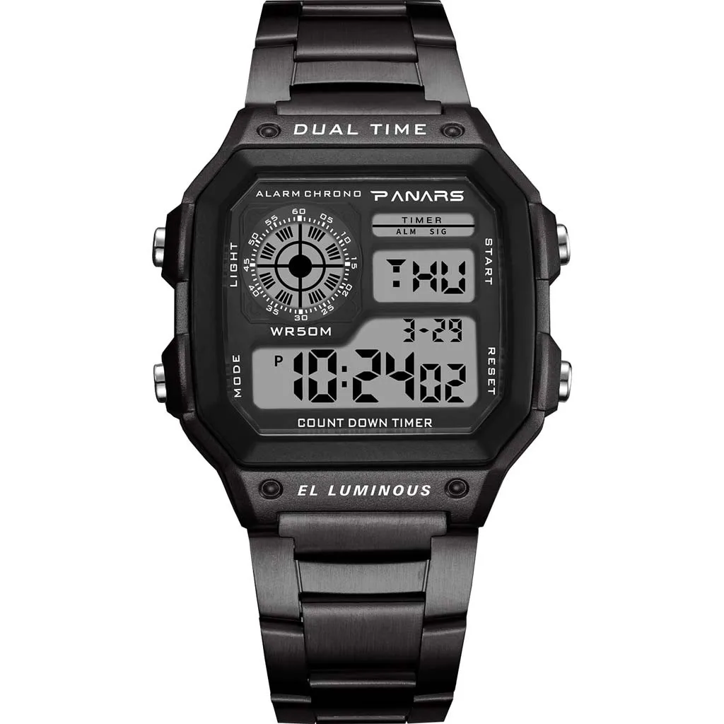 Водонепроницаемые мужские многофункциональные электронные часы Dual Time, светодиодный