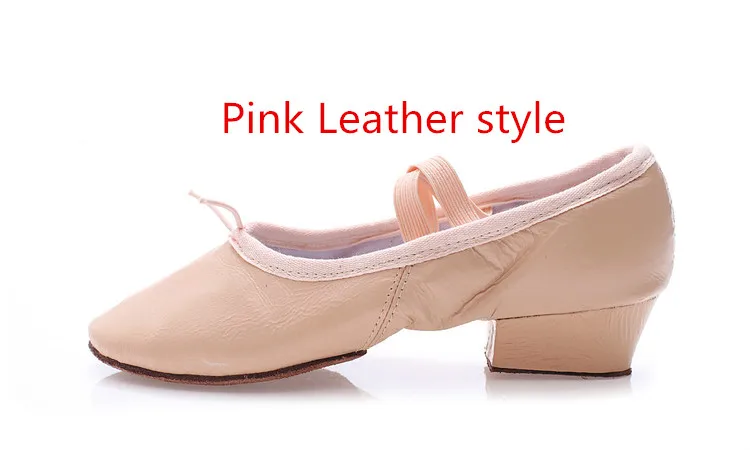 Pink Leather Adult GNFION балетные туфли на каблуке для взрослых танцевальные женские мягкие кожаные тренировочные учительские - Цвет: Pink Leather Adult