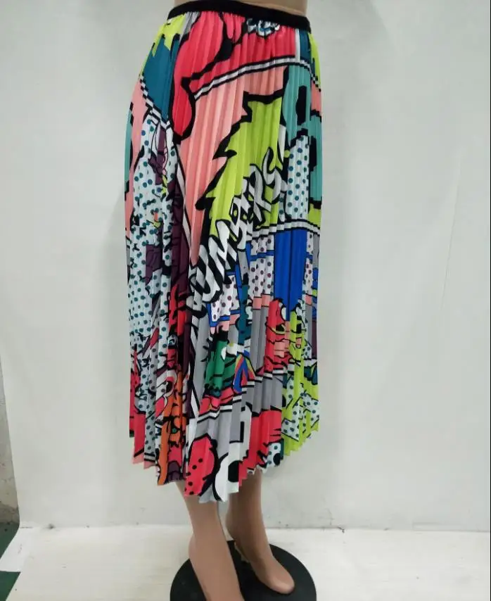 Женская винтажная плиссированная юбка с высокой талией и принтом до середины