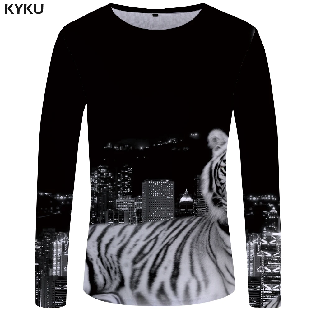 KYKU Tiger футболка мужская с длинным рукавом Футболка животное рок рыба тучка аниме океан 3d футболка классная мужская одежда модная мужская