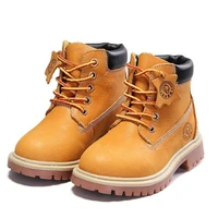 new high quality genuine leather boy girl boots 21 37 autumn yellow martin boots for boys plush warm winter shoes for girls kids