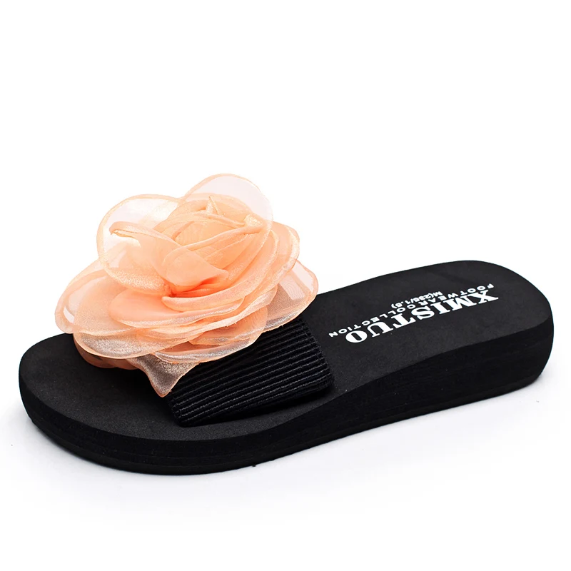 

High Quality Non-slip Big size Slippers Women Beach Summer Women Slippers Black Bohemia Fashion Flower Slippers Women Flat with