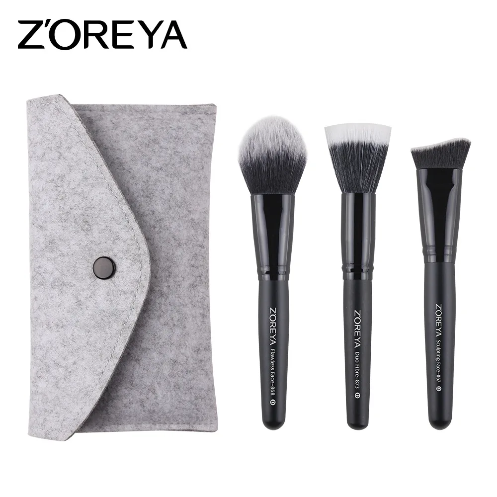 3pc For Basic Makeup ZOREYA набор кистей для макияжа, кисти для макияжа, пудра, основа для бровей, румяна, косметические наборы Pincel Maquiagem Professional Completa - Handle Color: 3pc For Basic Makeup