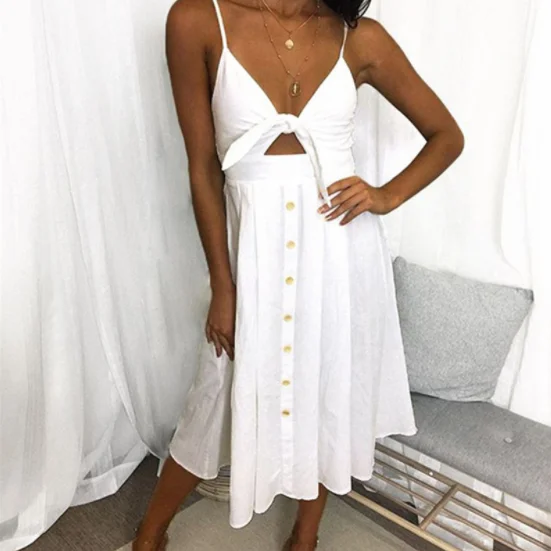 Женское летнее платье с открытой спиной милое Плиссированное однотонное без
