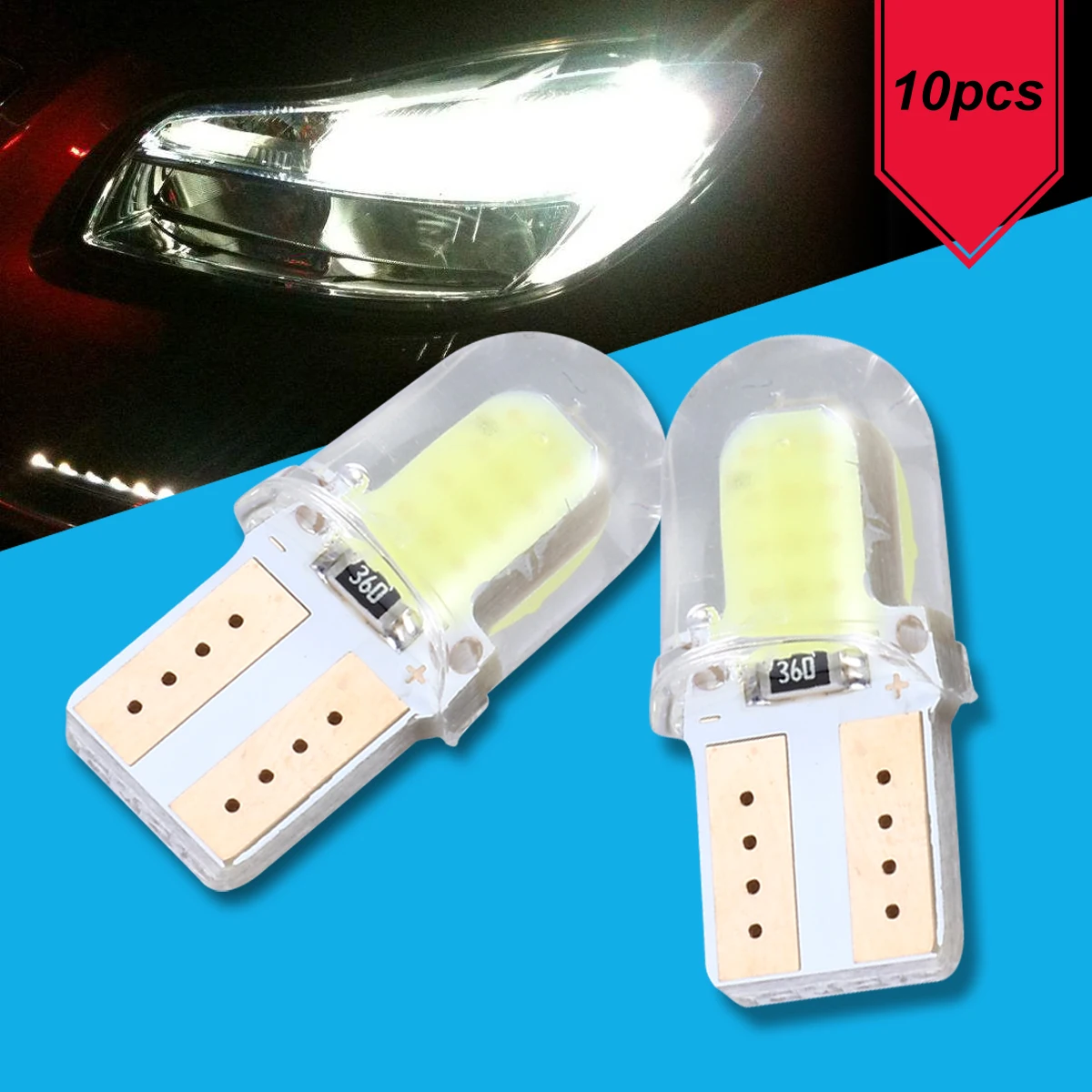 10 шт. Авто T10 светодиодный холодный белый 194 W5W COB кварцевая Автомобильная супер