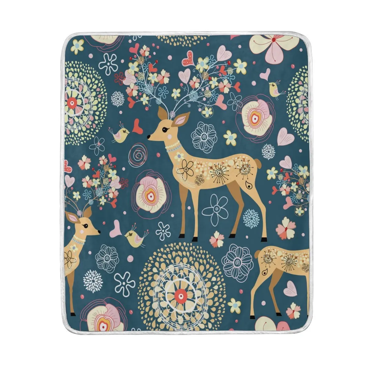 Vintage Floral Deer Abstract Flower Blanket Soft Warm Cozy Bed Couch Lightweight Coral Fleece Throw for Kids Women Boy | Дом и сад