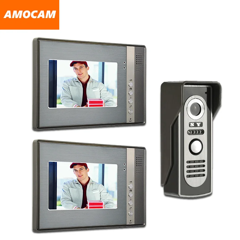 

7" LCD Video Door Phone System 2 Monitor Video Intercom Aluminum Alloy Door Camera Video Doorbell Home Video Doorphone kit
