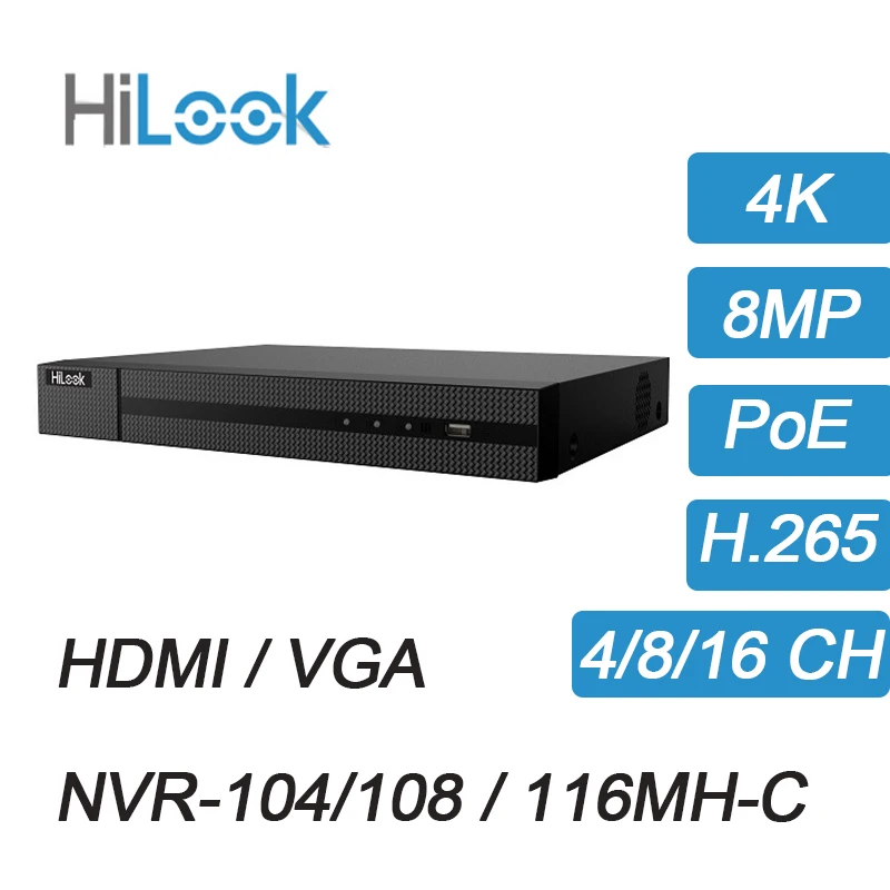 Hikvision HiLook 4/8/16 CH PoE NVR H.265 4 K 8MP HDMI/VGA ONVIF сетевого видео Регистраторы IP система