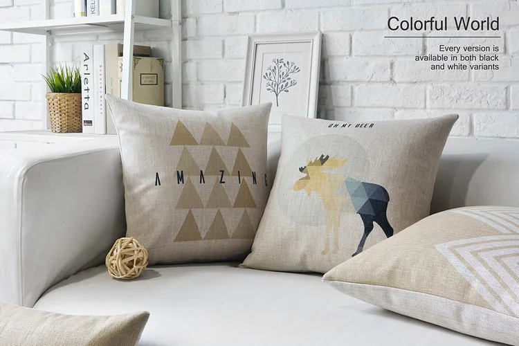 Подушка в скандинавском стиле с геометрическим рисунком медведя оленя для