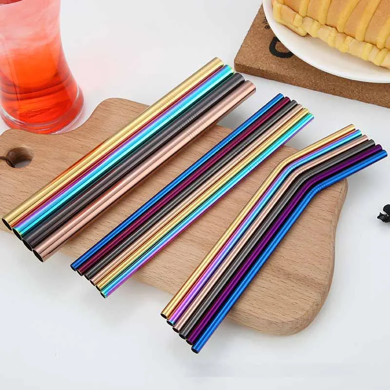 Rainbow Straws Suckers Stainless Steel Set Mirror Polished Beverages Curved Straw Drinks Straight 4pcs/Set | Дом и сад