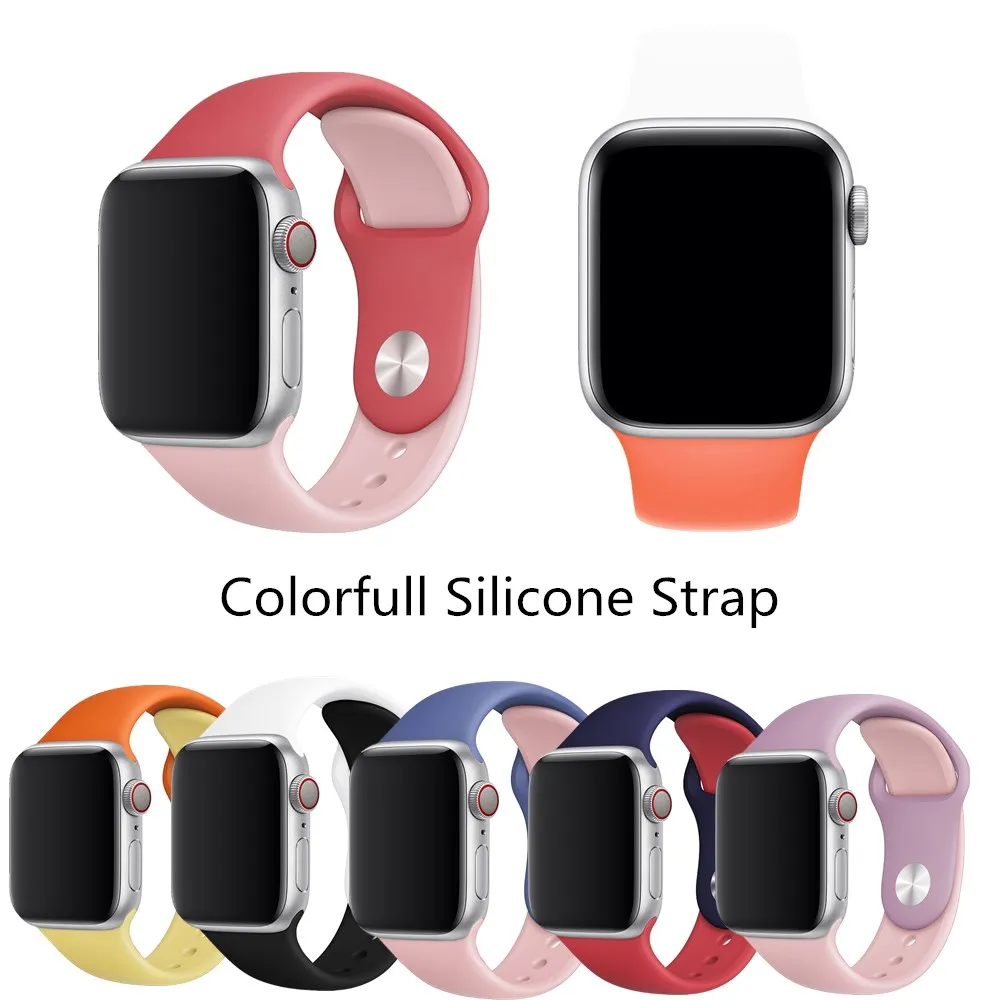 Цветной спортивный силиконовый ремешок для Apple Watch Series 5 4 3 2 1 Classic iWatch Edition, Ремешки для наручных часов 38 42 мм 40 44 мм