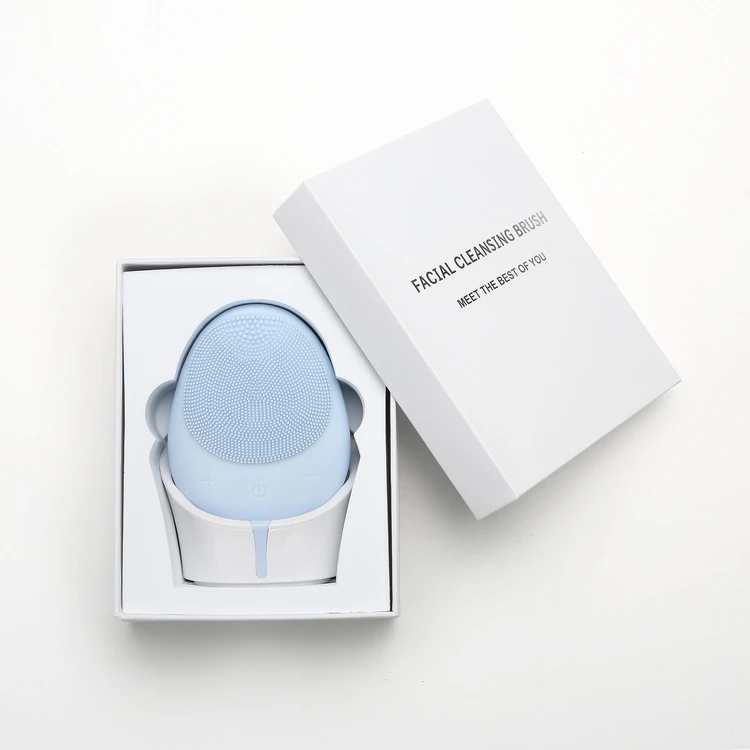 Blue Мини электрическая силиконовая Очищающая щетка для лица, звуковая вибрационная Массажная Беспроводная зарядка, очиститель для лица, машина для ухода за кожей, инструмент для красоты - Цвет: Blue