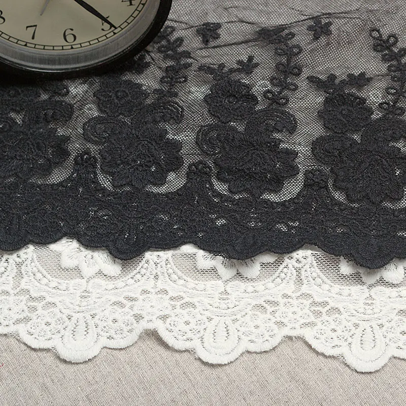 Цветочная ткань кружева черный белый сладкий Кордата Кружева отделка DIY