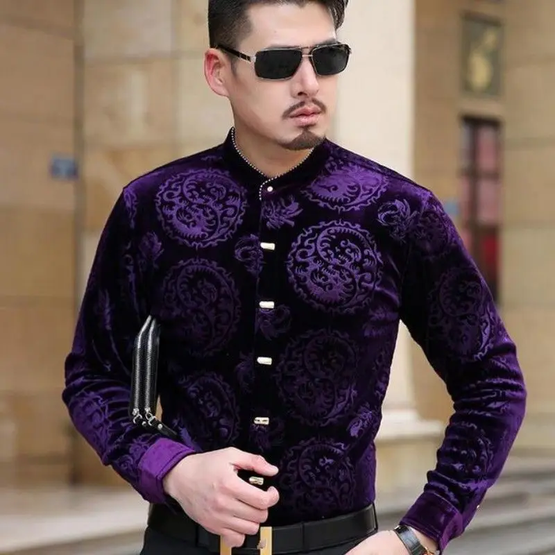 Новая импортная Одежда Мужские Роскошные брендовые рубашки cheval Chemise Homme Marque Lux Camisa Social Masculina Velvet Slik Shirts Slim