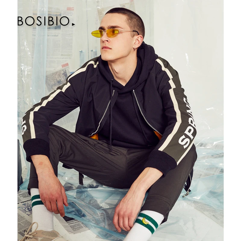 Мужская летная куртка BOSIBIO повседневная куртка-бомбер с воротником-стойкой на