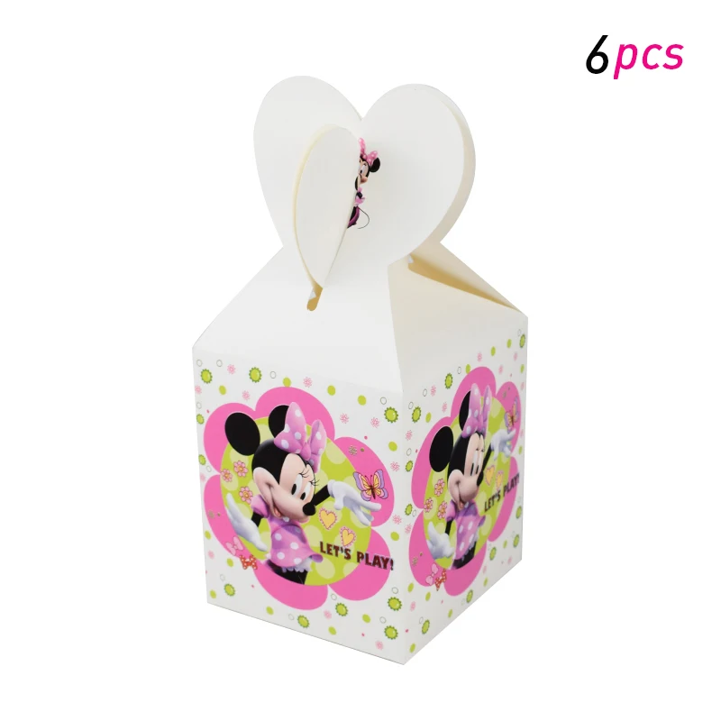 candy box 6pcs Вечерние украшения Минни Маус флаги чашки скатерть Конфета попкорн мешочки, принадлежности для праздника Беби Шауэр детский день рождения Минни Маус - Цвет: candy box 6pcs