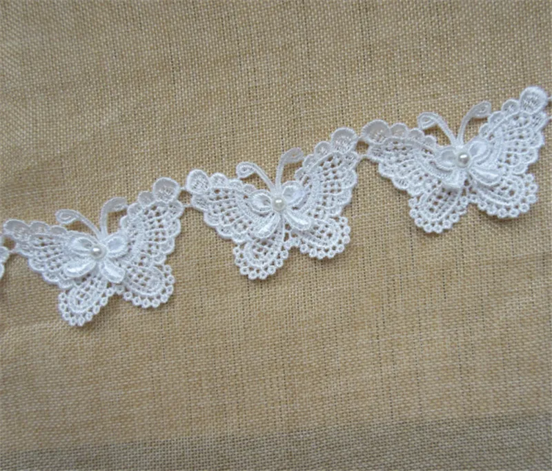 Soluble Butterfly Bowknot Pearl Embroidered Lace Trim Fabric Ribbon Handmade DIY Sewing Craft For Costume Hat Decoration | Дом и сад