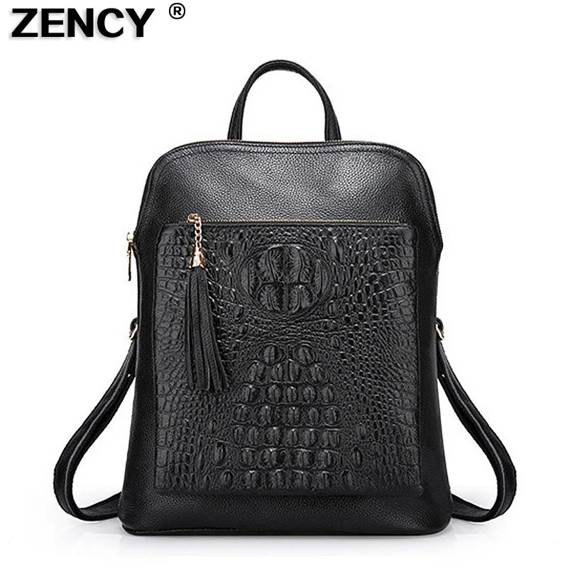 ZENCY рюкзак 100% натуральная коровья кожа женские рюкзаки Аллигатор шаблон Леди