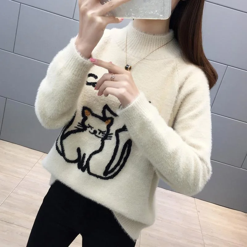

Womens Knitwear Sweater Female Winter Knitwear Imitation Water Velvet Sweater Female Winter Sweater Warm Sweater Ladies YF176