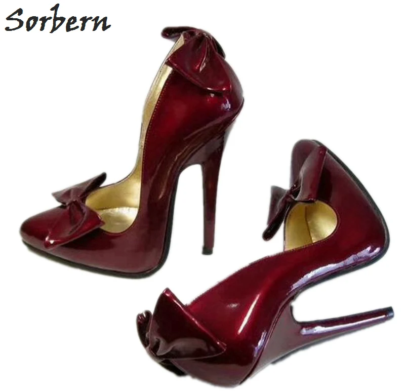 Женские туфли лодочки с бантом Sorbern красные на высоком каблуке 10 см 12 14 32 52|Женские