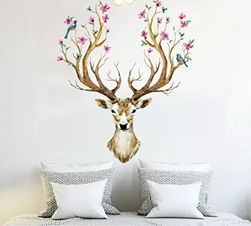 Настенный стикер с изображением оленя голова в геометрическом стиле наклейки на