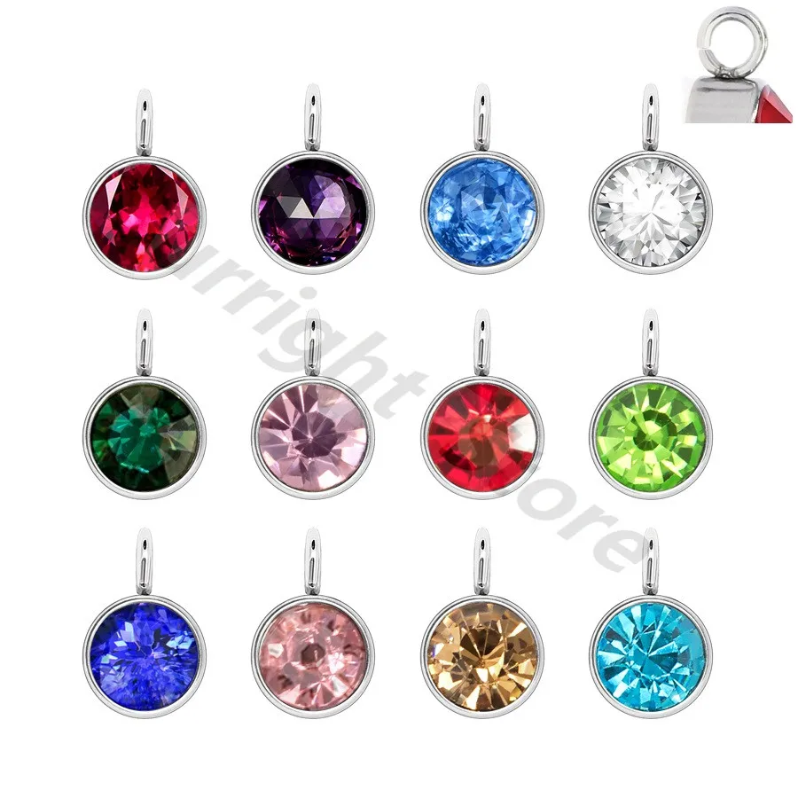 HC504 12 шт. серебряная подвеска с подвеской из камня рождения подвески из нержавеющей стали качающаяся подвеска брелок сумка ожерелье DIY ювелирные изделия - Окраска металла: HC504