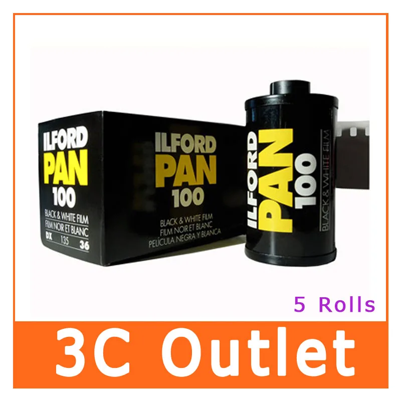 Ilford Pan 100 ISO черный и белый 35 мм 135 36 exp X 5 рулонов|Фотоплёнка| |