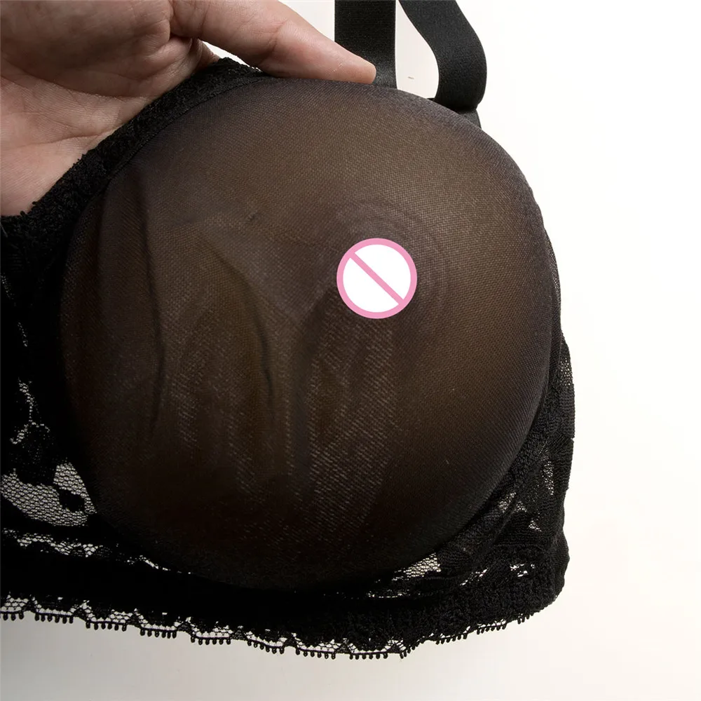 

(800g/pair Brown Silicone Boobs+Sexy Black Transparent Lace Pocket Bra ) Drag Queen Crossdresser Fake Breast With Bra Set