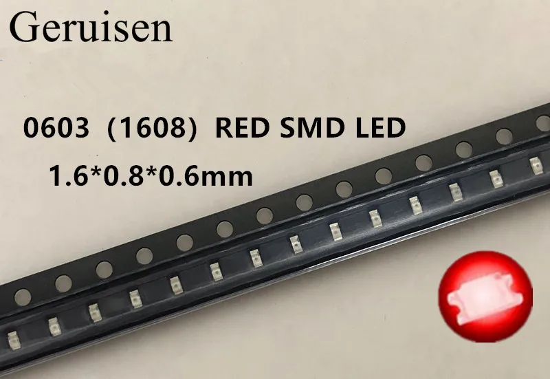 500 шт./лот маленькие красные лампы 0603 SMD LED светоизлучающие диоды Бесплатная