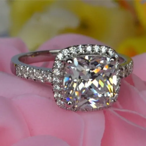 Spiffing Genuine Solid 585 Gold Ring 2 CT Cushion Cut Synthetic Diamonds Wedding For Women Gorgeous Party Gift Girl | Украшения и