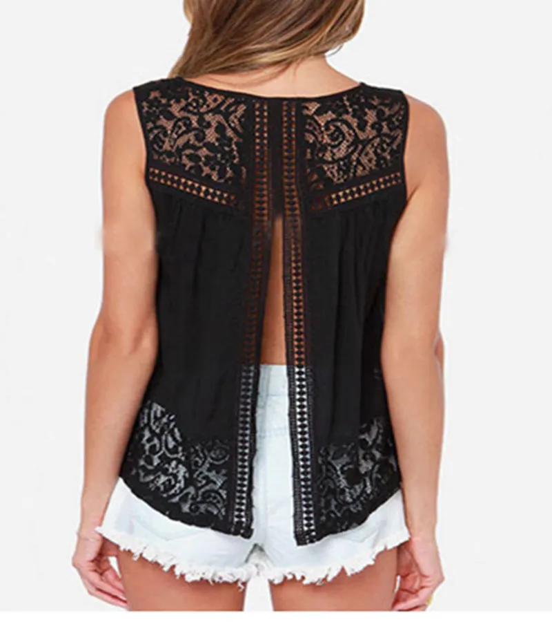 S-5XL 2016 Summer Women Hollow Out Crochet Lace Tank Tops Fashion Casual Sleeveless Black &amp White Beach Loose Crop A9115 | Женская