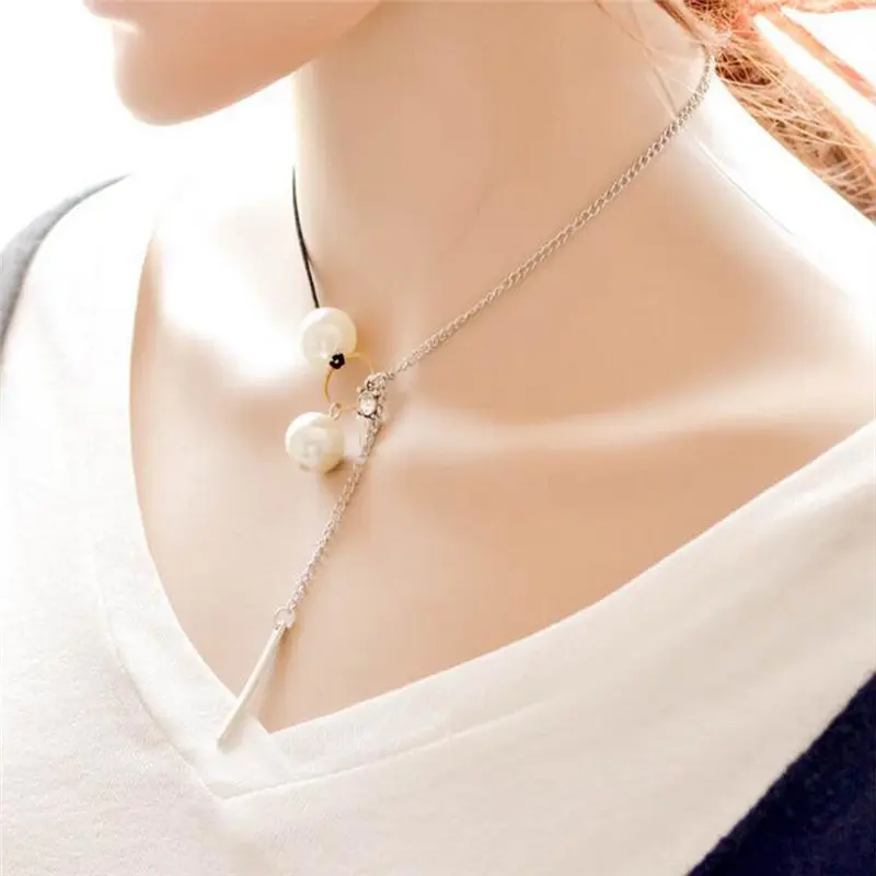 Готическая Черная кожа имитация жемчуга ожерелье-чокер для женщин новый дизайн