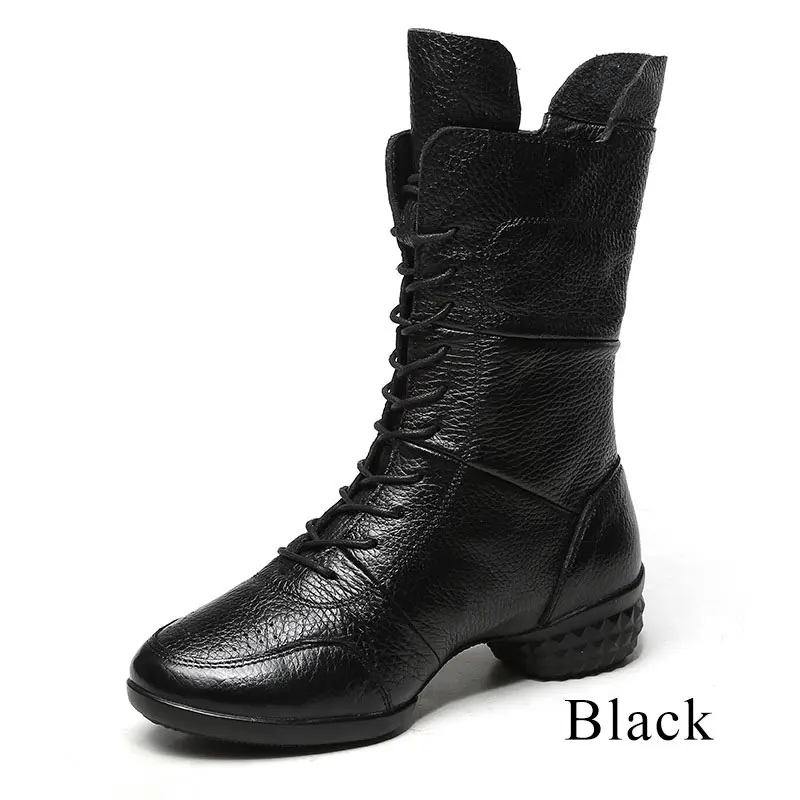 Black single Новое поступление; танцевальные сапоги; женские современные джазовые танцевальные кроссовки из натуральной кожи; сезон зима-весна-осень; женская танцевальная обувь на квадратном каблуке 5 см - Цвет: Black single