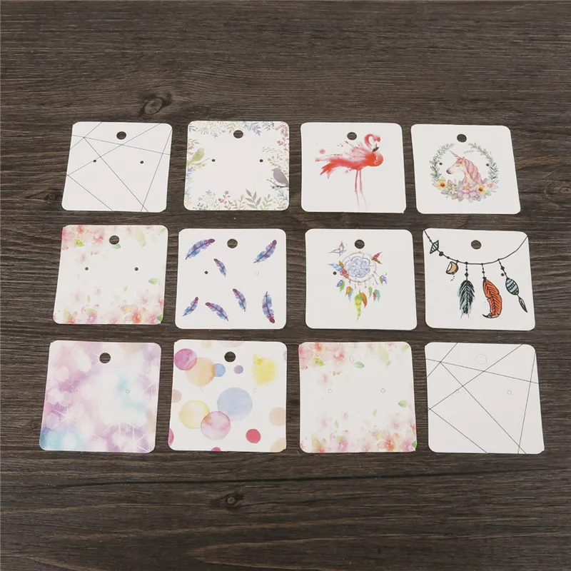 Multi Styles 5x5cm 100pcs Paper Stud Earring Hang Tag Card Tags DIY Handmade Jewelry Display Packing Prices Label | Украшения и