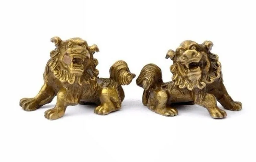 

Lucky Chinese Fengshui Pure Brass Guardian Foo Fu Dog Lion Statue Pair free ship