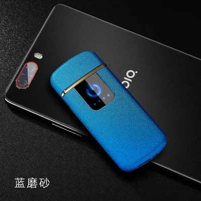 Matte Blue Бесплатный Лазерный Логотип электрическая зажигалка для сигарет Usb ветрозащитная Вольфрамовая турбо Зажигалка металлические Плазменные зажигалки аксессуары для курения - Цвет: Matte Blue
