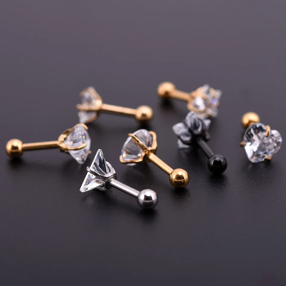 1 х золото цирконовое сердце-кристалл круглый шар язык губы бар кольцо из