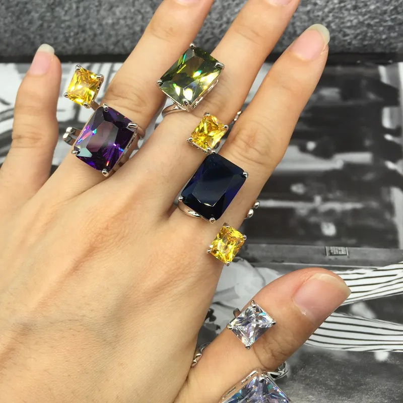 Модные Красочные квадратные медный перстень с цирконием ААА манжеты покрытием