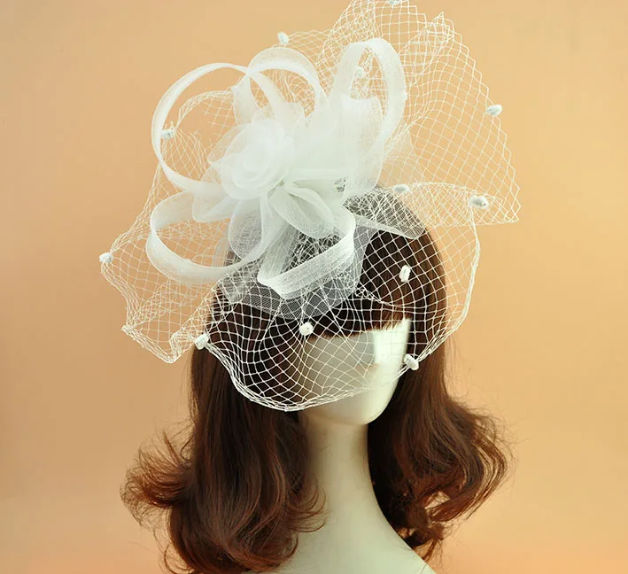 Женская винтажная шляпка с вуалью в горошек Свадебная зеленого желтого