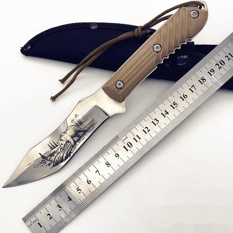 9 &quot440C Нержавеющая сталь Фиксированным Лезвием Охотничьи ножи G10 ручка Открытый