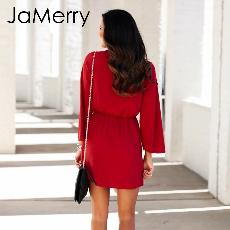 Винтажное пикантное однотонное красное короткое платье JaMerry женское элегантное