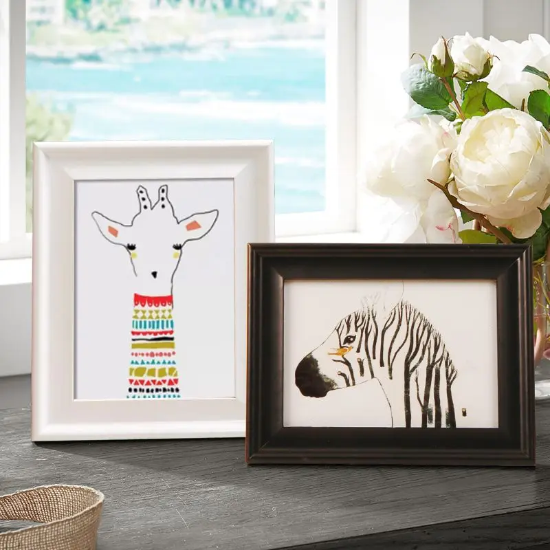 Белая черная деревянная фоторамка для украшения стола настенная прямоугольная