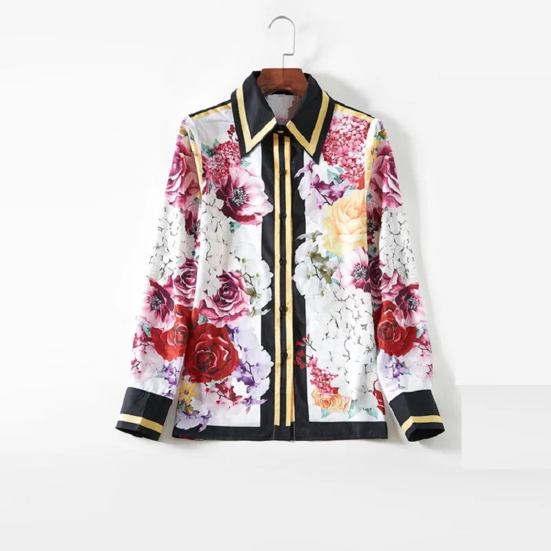 

Big Size Shirt Blouse High Quality Women Turn-down Collar Charming Flower Print Long Sleeved Shirt Female Tops Shirt 4xl 5xl 6xl