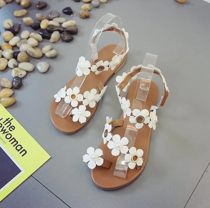 White Flower Decor Women Slides String Bead Flip Flops Flats Sandals Shoes Lady Summer Casual Beach Ankle Strap | Обувь