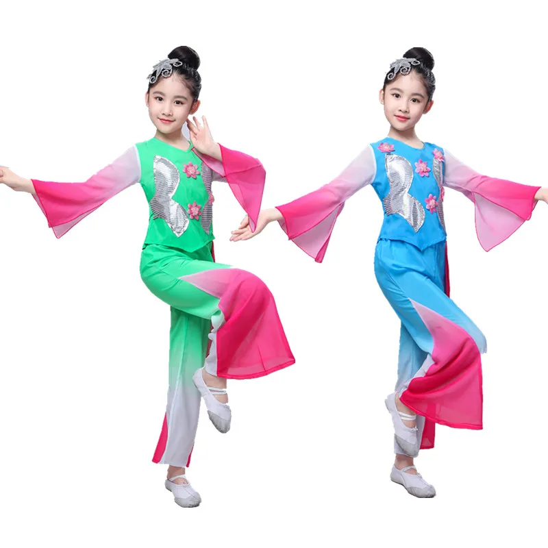

Children's Yangko Dance Dress Girl National Fan Dance Dress Jasmine Ancient Chinese Costume Chinese Clothes for Girl