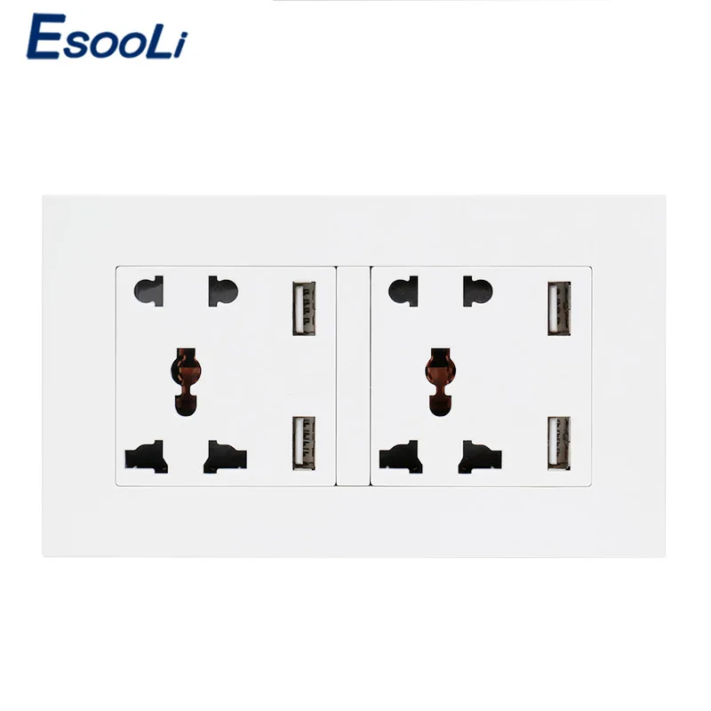 Настенная розетка Esooli двойная Универсальная Розетка с 5 отверстиями 4 USB