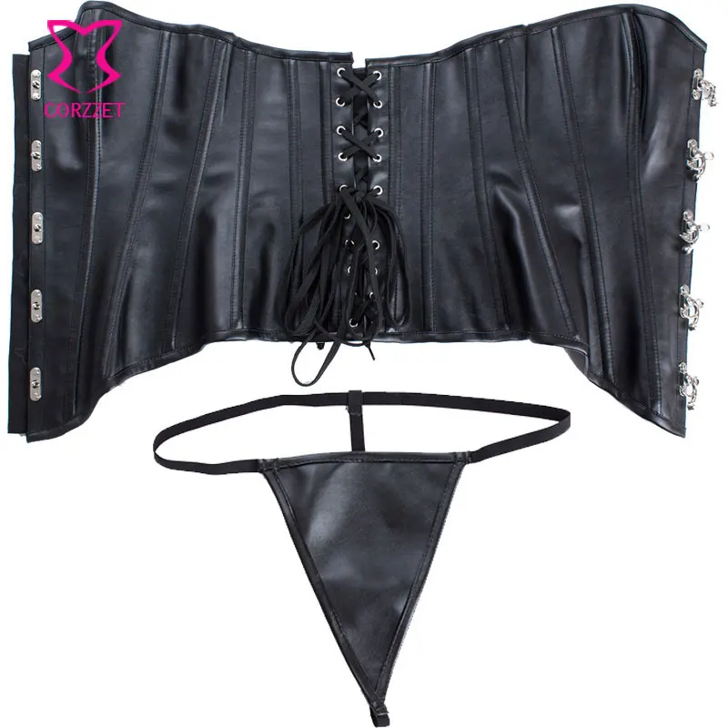 

Sexy Black Leather Corset Overbust Steel Boned Steampunk Corsets And Bustiers Burlesque Gotico Corpetes E Espartilhos Para Festa