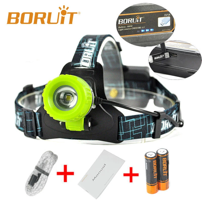 

Boruit Upgraded B11 XM-L T6 LED Headlamp Rechargeable Zoomable Head Light Headlight 18650 PCB Batteries Micro USB Fishing