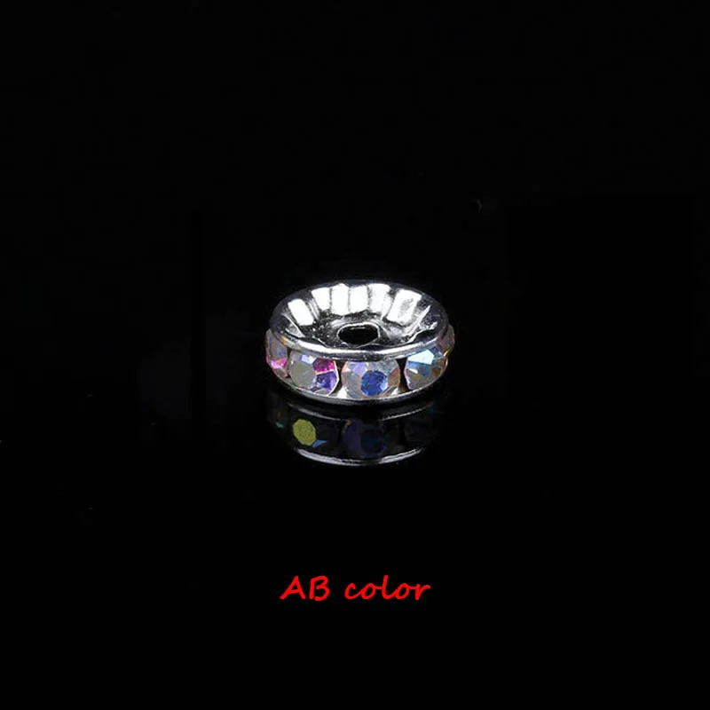 AB color 100 шт Красочные Стразы Серебряные бусы с отверстием, 6/8/10 мм для "сделай сам" для изготовления украшений вручную Бисер браслет Материал аксессуары - Цвет: AB color