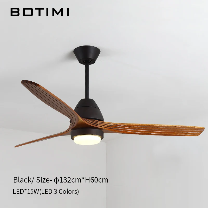Black Base BOTIMI, 220 В, Реверсивный вентилятор, 52 дюйма, светодиодный потолочный вентилятор с подсветкой для гостиной, вентилятор для спальни, охлаждающий вентилятор, лампа - Цвет лезвия: Black Base